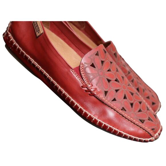 Pikolinos Womens Jerez Red Leather Slip On Driving Loafer Flats Size 37 6.5 / 7 - Picture 1 of 8